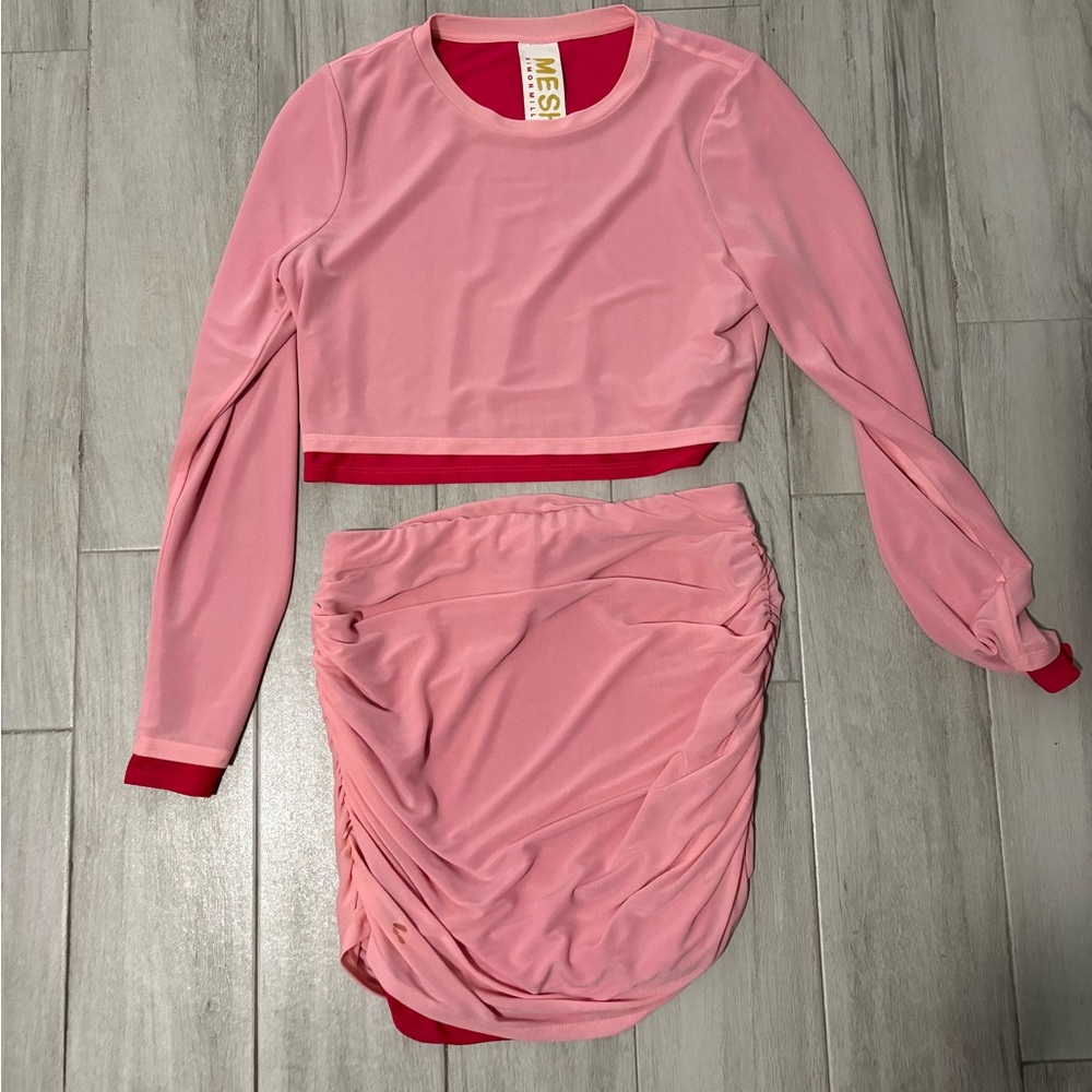 Simon Miller Mimsy Top and Tweet Mesh Mini Skirt - pink skirt set